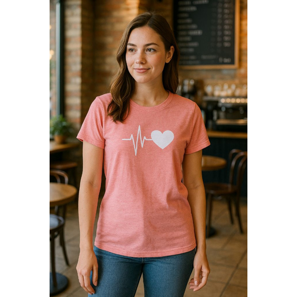 Women's Pink Heartbeat Graphic Short Sleeve T-Shirt - US 14 (XL) Casual Tee